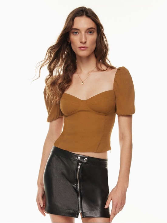 Wilfred Tops - Wilfred Women's Puff-Sleeve Square Neck Top - Rust, Size Medium